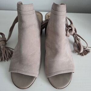 Sam Edelman Blush Pink Suede Open-Toe Lace-Up Mules